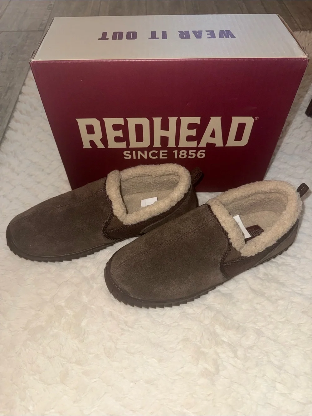 Men’s RedHead Brown Suede Slip-On Fleece-Lined Slippers